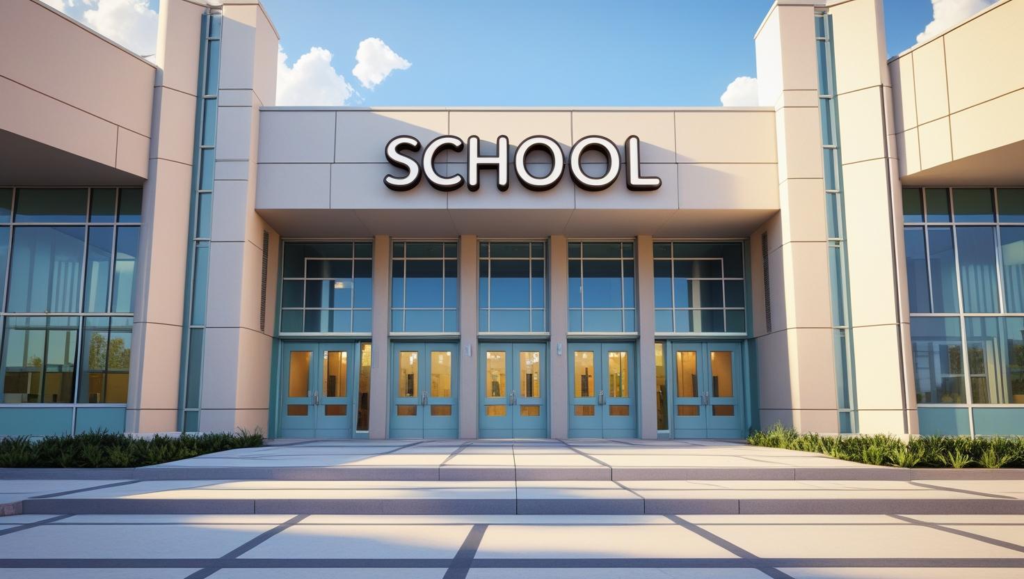 an image of the front of a school that says school.jpg